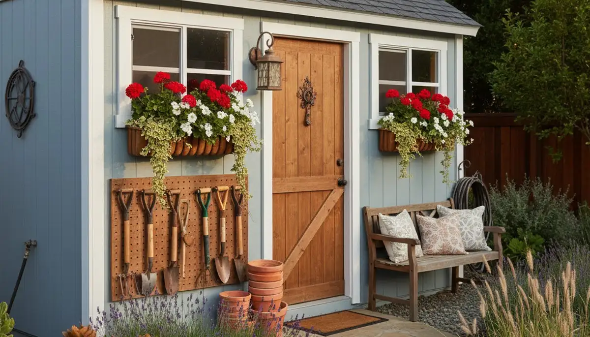 Decorative garden shed installation with lush landscape design by Chop Chop Landscaping in Escondido, CA