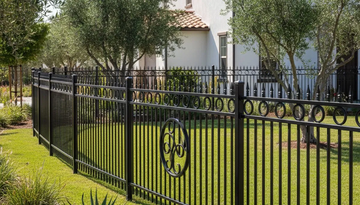 Black ornamental metal fence installation by Chop Chop Landscaping in Escondido, CA for secure aesthetic appeal