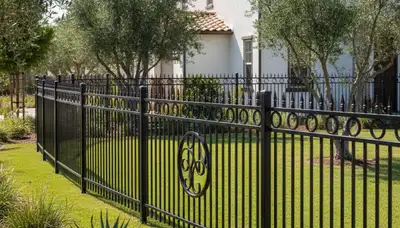 Black ornamental metal fence installation by Chop Chop Landscaping in Escondido, CA for secure aesthetic appeal