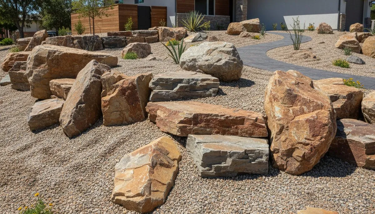 Decorative rock and boulder desertscape design by landscaping experts in Escondido, CA
