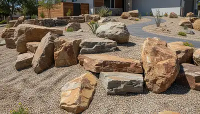 Decorative rock and boulder desertscape design by landscaping experts in Escondido, CA