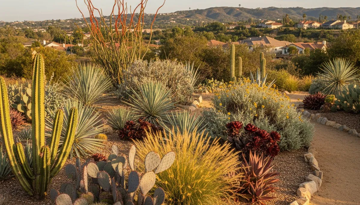 Native desertscape with cacti, succulents, and grasses in Escondido, CA by Chop Chop Landscaping
