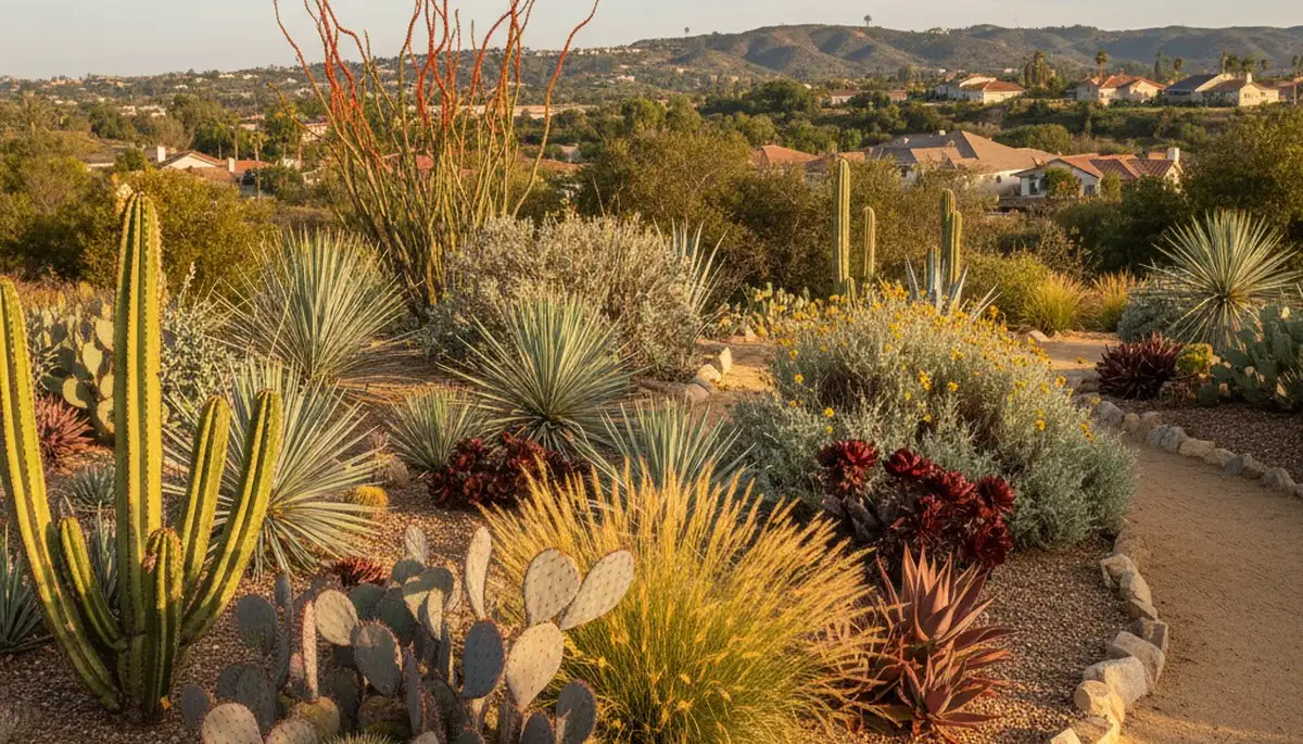 Native desertscape with cacti, succulents, and grasses in Escondido, CA by Chop Chop Landscaping