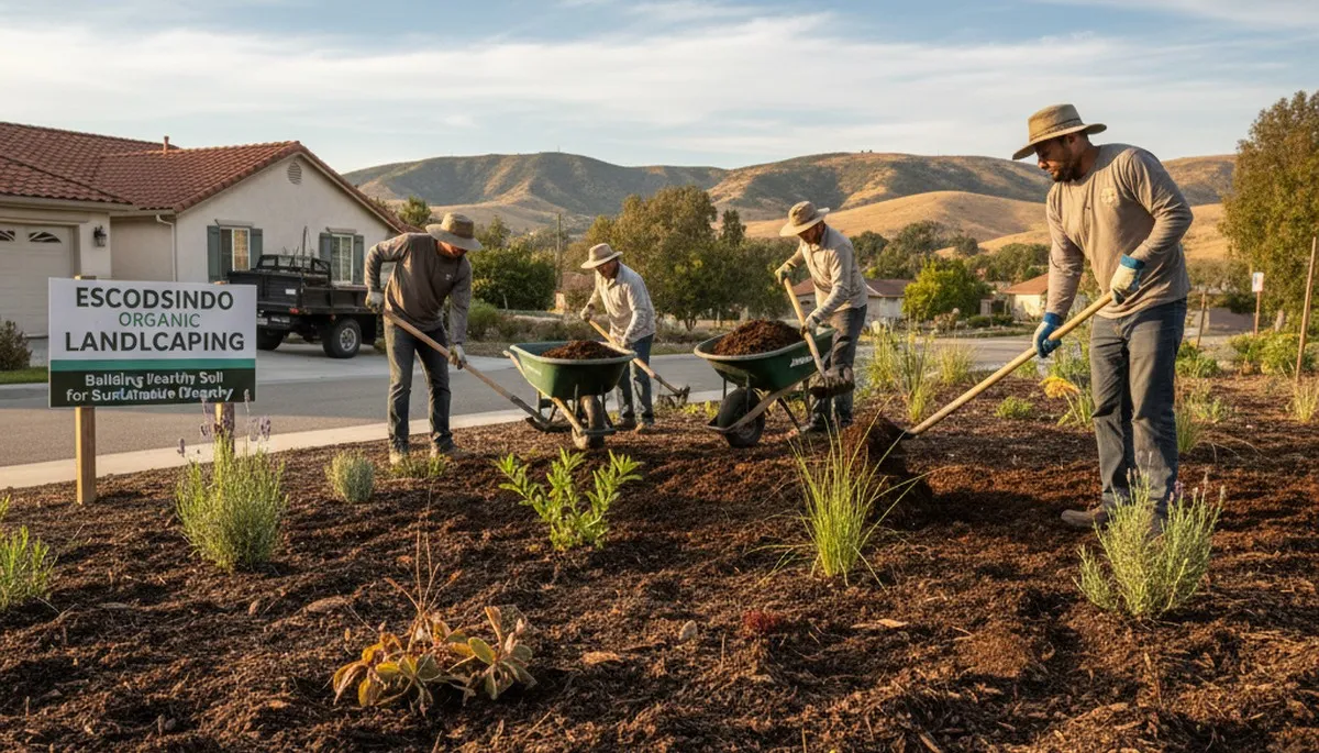 Organic soil amendment and compost application by landscapers in Escondido, CA for healthy lawn growth