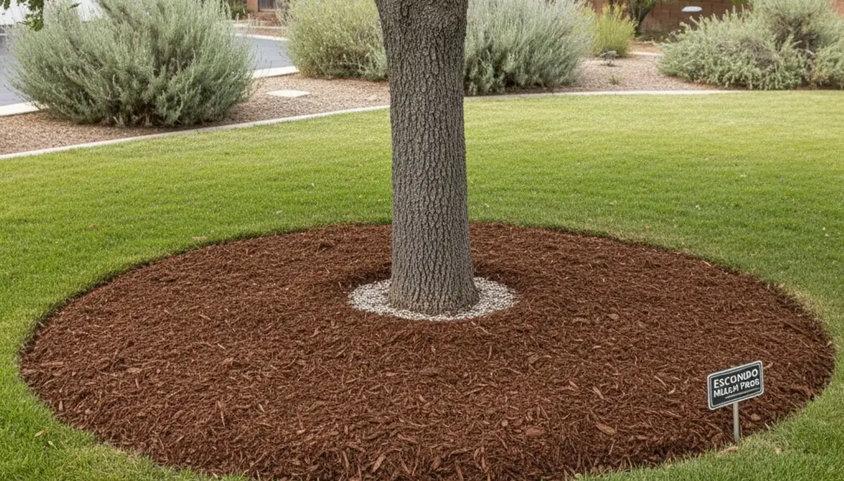 Professional circular mulch ring around tree base by Chop Chop Landscaping in Escondido, CA