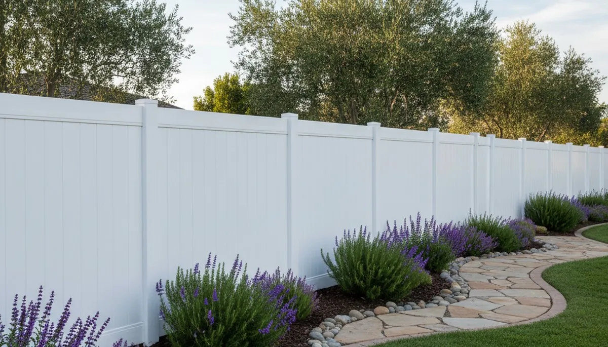 White privacy fence installation by Chop Chop Landscaping in Escondido, CA showcasing quality craftsmanship