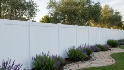White privacy fence installation by Chop Chop Landscaping in Escondido, CA showcasing quality craftsmanship